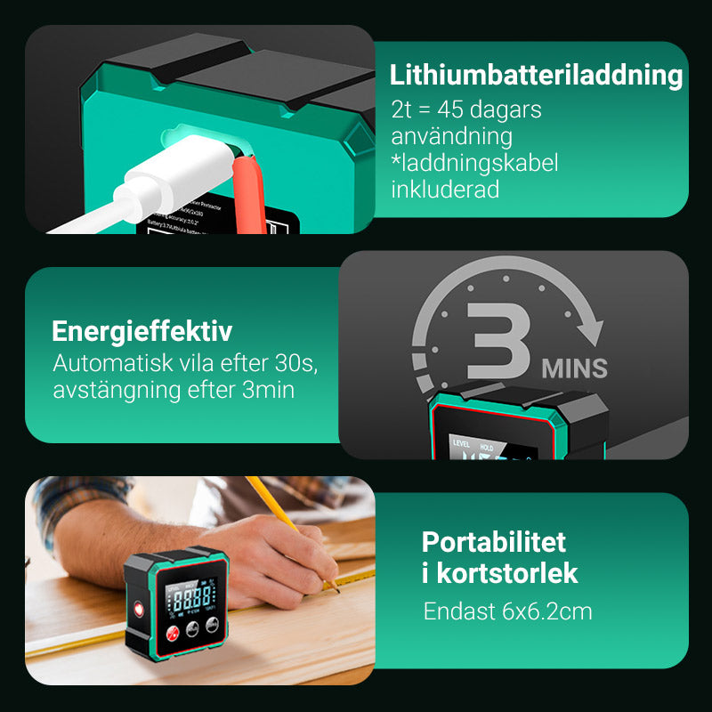 Vinklo™ | Magnetisk digital vinkelmätare med elektronisk lase